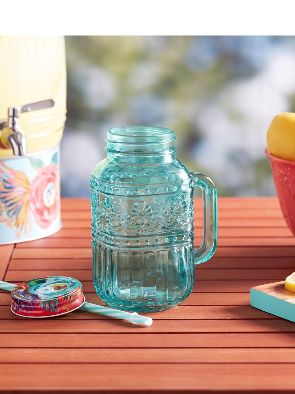The Pioneer Woman Aqua Decorative Glass Mason Jar Mug with Handle